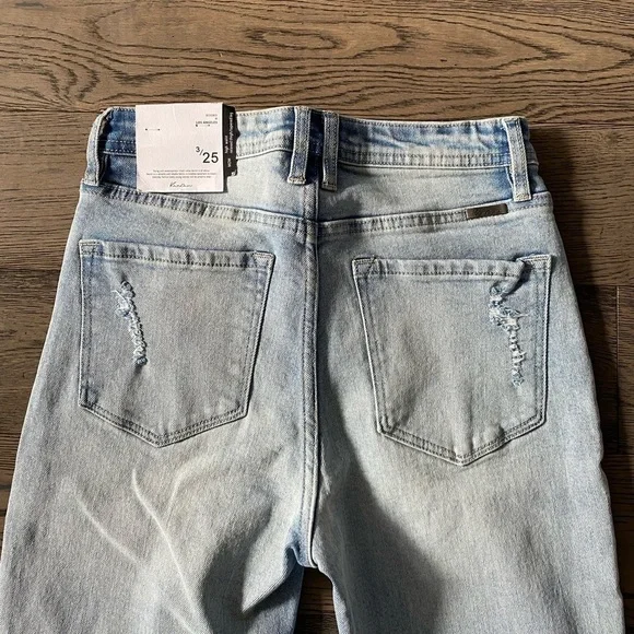 KanCan Mom High Waist Relaxed Thigh Tapered Leg Distressed Frayed Hem Jeans